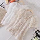 Set Of 2 : Ruffle Lace Faux Pearl Shirt + Suspender Top