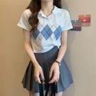 Short-sleeve Argyle Slim Fit Polo Shirt
