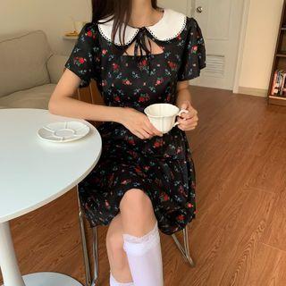 Short-sleeve Cut-out Printed Dress