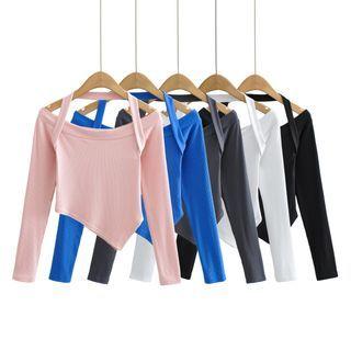 Long-sleeve Halter Asymmetrical T-shirt