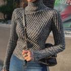 High-neck Asymmetric-hem M Lange Knit Top Charcoal Gray - One Size