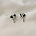 Sterling Silver Heart Stud Earring 1 Pair - Black & Silver - One Size