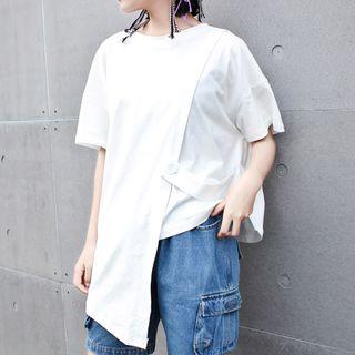 Short-sleeve Asymmetric T-shirt White - One Size