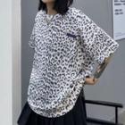 Short-sleeve Leopard Print Cutout-back T-shirt