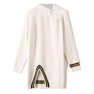 Side-buttoned Asymmetric Contrast Trim Sweater Dress