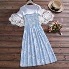 Set: Short-sleeve T-shirt + Spaghetti Strap Floral Chiffon A-line Dress