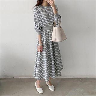 Band-waist Stripe A-line Dress