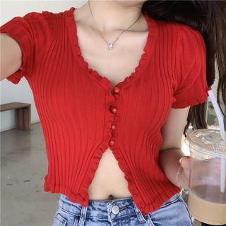 Ruffle Trim Ribbed-knit Top