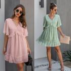 Floral Ruffle Trim Short-sleeve Mini A-line Dress