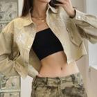 Lettering Button-up Cropped Jacket
