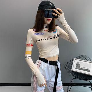 Long-sleeved Printed Crop Top