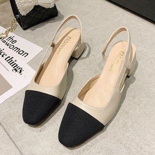 Cap-toe Chunky Heel Slingback Pumps