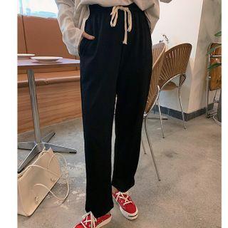High-waist Drawstring Plain Shift Pants
