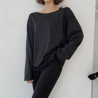 Asymmetric Cold-shoulder Boxy T-shirt