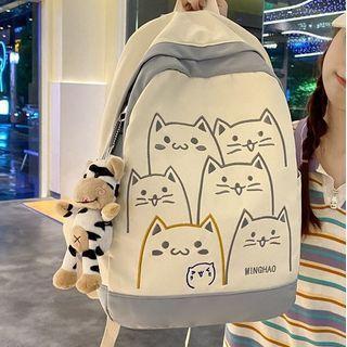 Cat Embroidered Lightweight Backpack / Bag Charm / Set
