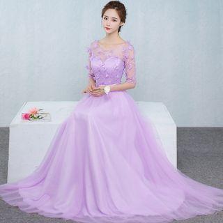 Flower Applique Maxi Bridesmaid Dress