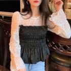 Long-sleeve Shirred Lace Panel Top