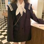 Sailor-collar Button-up Coat / Tie-neck Blouse