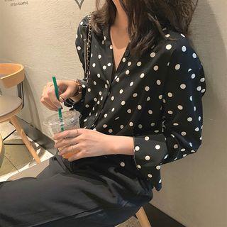 Dot V-neck Long-sleeve Shirt Black - One Size