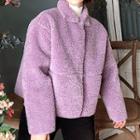 Furry Buttoned Jacket Lavender Purple - One Size