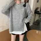 Plain Slit Sweater Gray - One Size