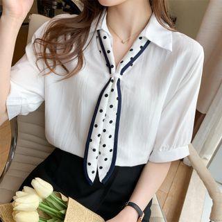 Sort-sleeve Dotted Neckerchief Blouse