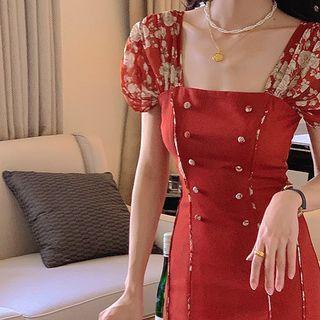 Floral Panel Midi Bodycon Dress