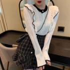 Set: Ruffle Pointelle Sweater + Plaid Ruffle Hem Mini Skirt