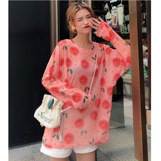 Long-sleeve Grapefruit Printed Mesh T-shirt