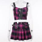Plaid Zip Cropped Camisole Top / Pleated Mini A-line Skirt