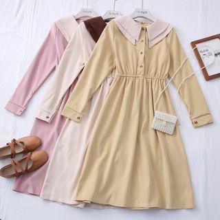 Layer-collar Colorblock Shirtdress In 7 Colors