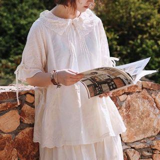 Layered Collar Plain Blouse Off-white - One Size