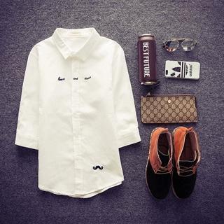 Embroidered 3/4-sleeve Shirt
