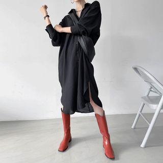 Pocket-front Slit-back Shirtdress