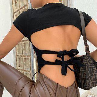 Cap-sleeve Tie-back Crop Top