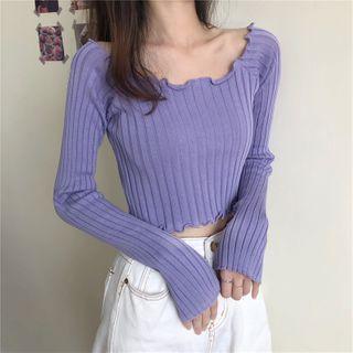 Square-neck Ruffle Trim Cropped Top