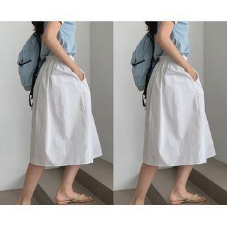 Zip-side Shirred Midi Skirt