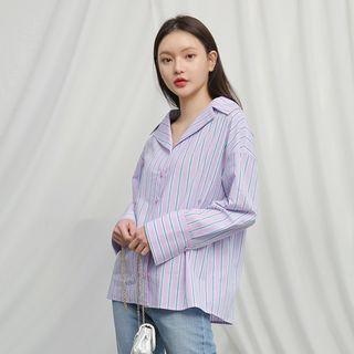 Open-placket Stripe Shirt Lavender - One Size