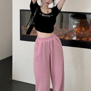 Wide Leg Pants / Short-sleeve Lettering Cropped T-shirt