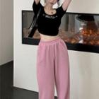 Wide Leg Pants / Short-sleeve Lettering Cropped T-shirt