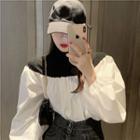 Puff-sleeve Color Block Blouse As Shown In Figure - One Size