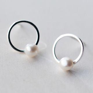 925 Sterling Silver Freshwater Pearl Circle Stud Earrings