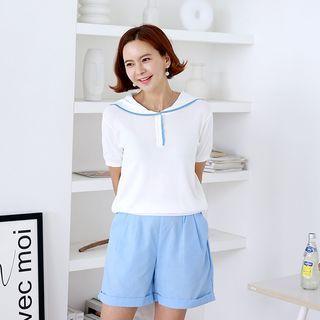 Contrast-trim Sailor Knit Top
