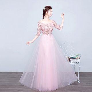 Elbow-sleeve Bridesmaid Dress