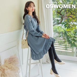 Tie-waist Frill-trim Midi Wrap Dress