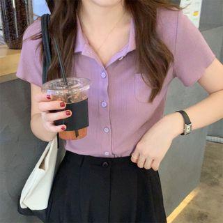 Short-sleeve Collar Button-up Top