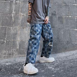 Plaid Straight- Cut Jeans