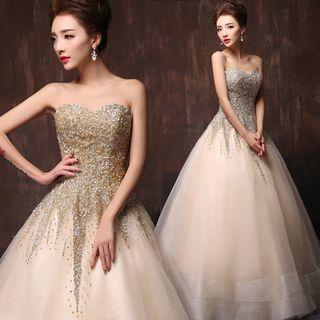 Sequined Strapless Ball Gown