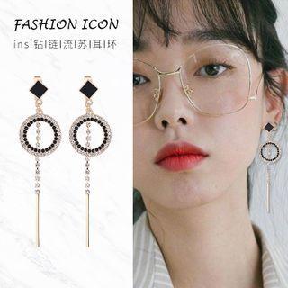 Hoop Rhinestone Dangle Earring 1 Pair - Black & Gold - One Size