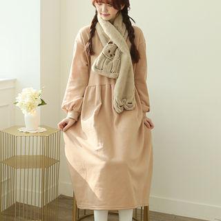 Shirred-waist Long Sweatshirt Dress